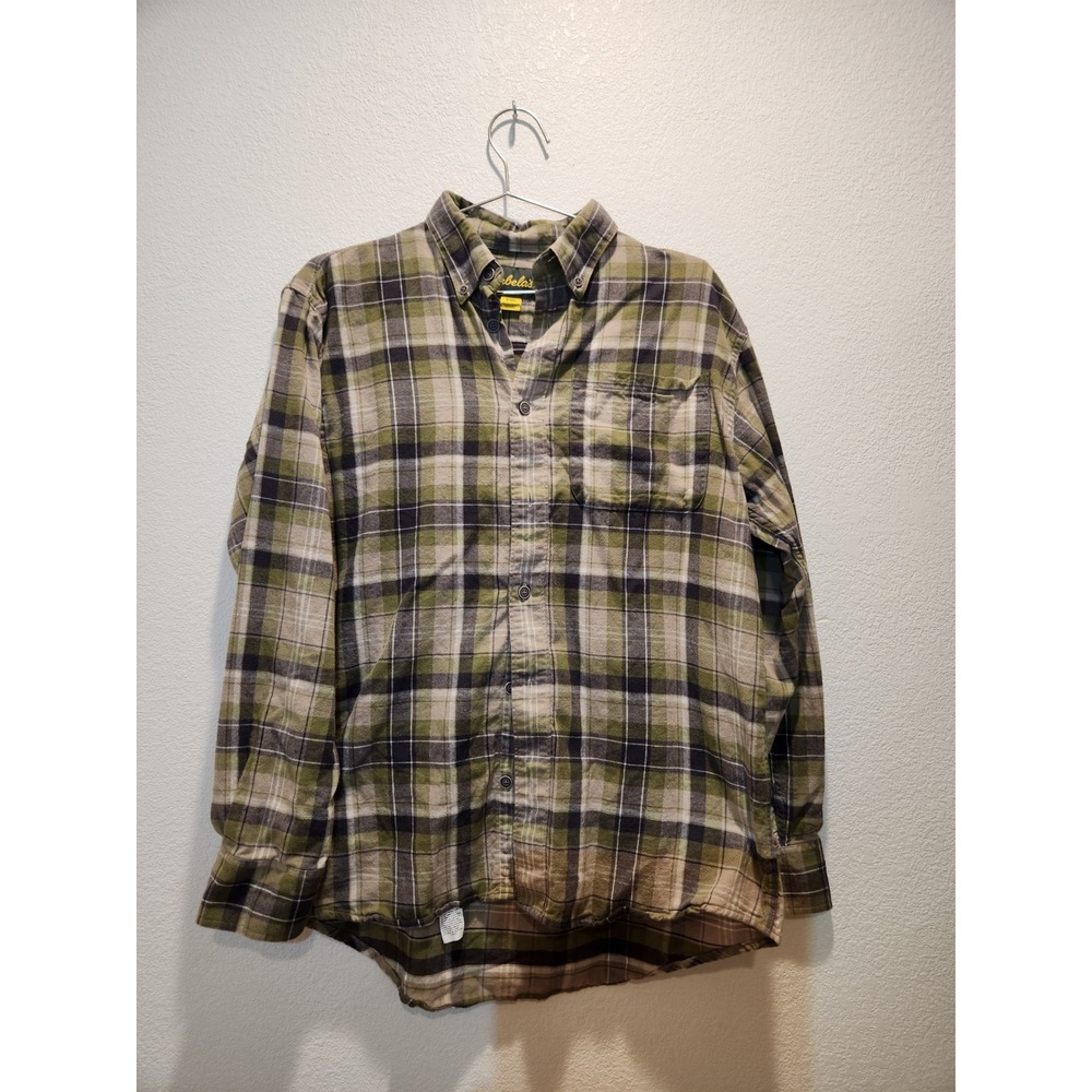 Cabelas Plaid Flannel Shirt‎ Mens M Green Brown Button Down Cotton